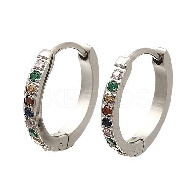 304 Stainless Steel Micro Pave Cubic Zirconia Huggie Hoop Earrings EJEW-C096-01J-P-1