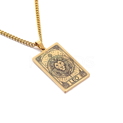 304 Stainless Steel Curb Chain Rectangle with Constellation Pendant Necklaces PW-WG0F5D0-14-1