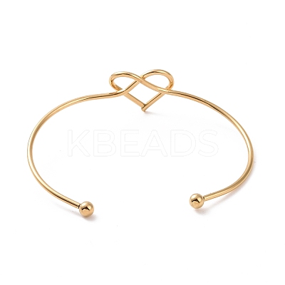 201 Stainless Steel Wire Wrap Heart Open Cuff Bangle BJEW-P285-02G-1