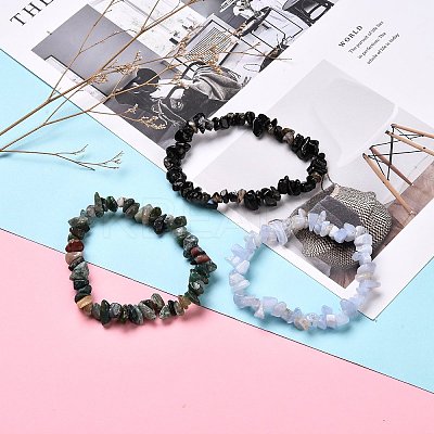 Natural Mixed Stone Chip Beaded Stretch Bracelets for Girl Women BJEW-JB06647-1