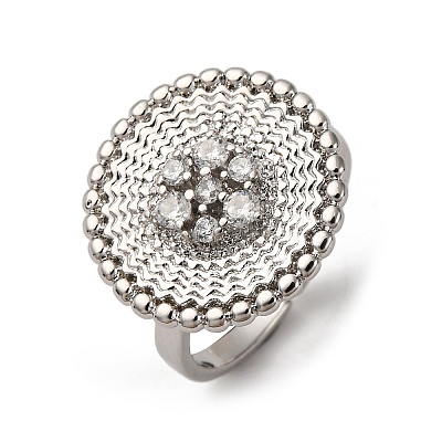 Brass Micro Pave Cubic Zirconia Cuff Rings RJEW-D323-05P-1