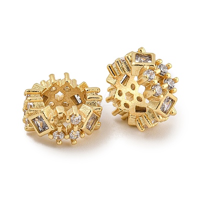 Brass Micro Pave Clear Cubic Zirconia Rondelle European Beads KK-U030-05G-1