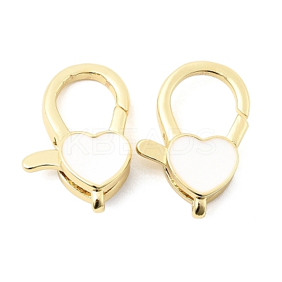 Heart Brass Enamel Lobster Claw Clasps KK-Z147-02G-02A-1