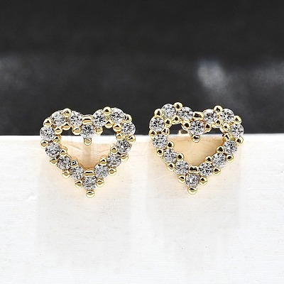 Heart Sparkling Cubic Zirconia Stud Earrings for Girl Women LS-EJEW-H126-18G-1