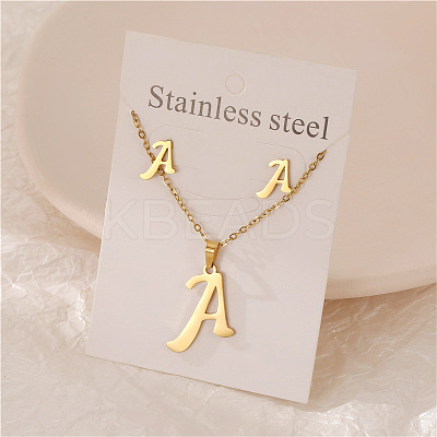 Stainless Steel Letter Pendant Necklaces & Stud Earrings Sets WG3FD2C-01-1