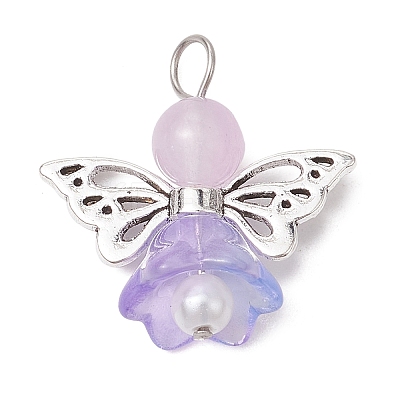 Pearlized Glass Pearl Bead Pendants PALLOY-JF03205-04-1