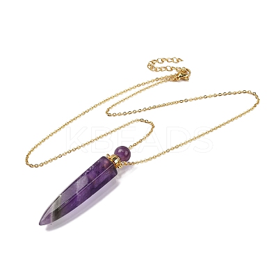 Natural Amethyst Bullet Shaped Perfume Bottle Pendant Necklaces G-B089-02G-08-1