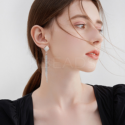 Rhombus 304 Stainless Steel Stud Earring Findings STAS-LP0001-13-1
