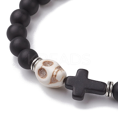 Halloween Skull & Cross Dyed Synthetic Turquoise Bracelets BJEW-JB10852-02-1