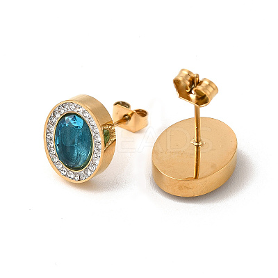 Dark Cyan Cuibc Zirconia Oval Stud Earring & Pendant Nacklace with Crystal Rhinestone SJEW-P002-08G-1