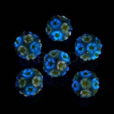 Luminous Polymer Clay Rhinestone Flower Beads RESI-C048-01-1