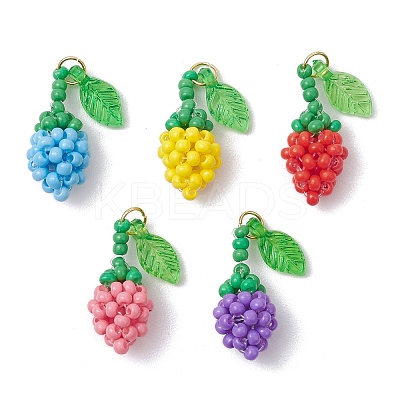 Glass Seed Beaded Rose Pendants PALLOY-MZ00627-1