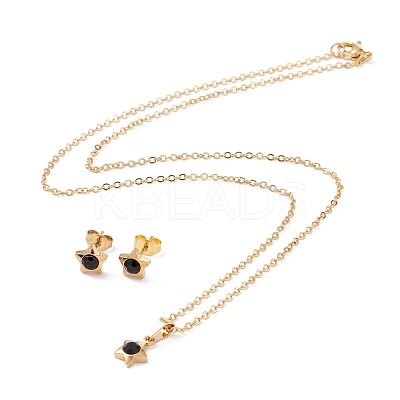 PVD Vacuum Plating Rhinestone Stud Earrings and Pendant Necklaces Sets STAS-C028-01G-1