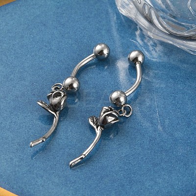 Rose 316 Surgical Stainless Steel Dangle Belly Button Rings EJEW-G416-01AS-1