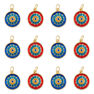 12Pcs 2 Colors Flat Round Brass Micro Pave Cubic Zirconia Charms KK-DC0002-80-1