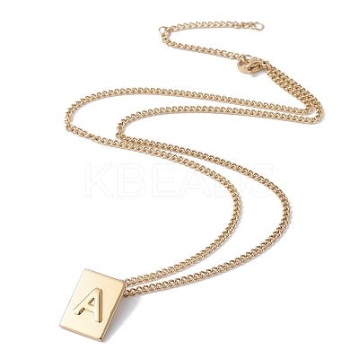 Stainless Steel Initial Letter Rectangle Pendant Necklace for Men Women LS-NJEW-E090-01G-01-1