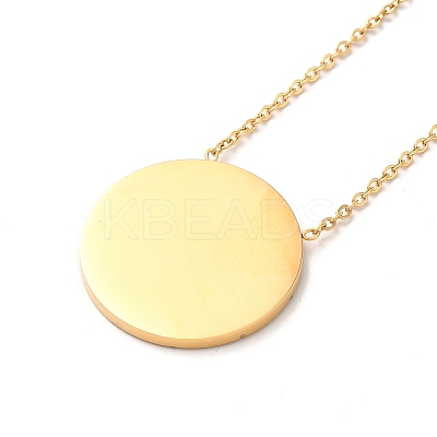 304 Stainless Steel Flat Round Pandant Necklace for Women NJEW-O126-01G-01-1