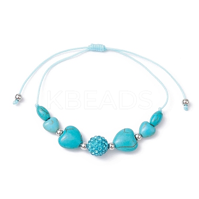 Heart Synthetic Turquoise Braided Bead Bracelets BJEW-JB09822-1