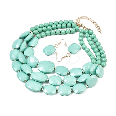 Bohemian Style Acrylic Faceted Rectangle Graduated Beaded 3 Layer Necklaces for Women WGBB337-07-1
