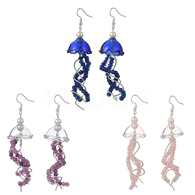Dyed Natural Malaysia Jade Jellyfish Dangle Earrings for Women EJEW-JE07484-1