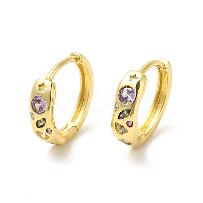 Cubic Zirconia Star & Heart Geometry Hoop Earrings X-EJEW-E270-32G-1