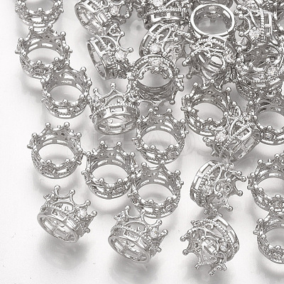 Brass with Clear Cubic Zirconia Crown European Beads KK-T035-122-1