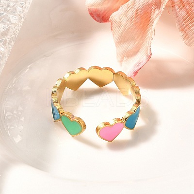 201 Stainless Steel Enamel Open Cuff Ring for Women LS-RJEW-A053-04G-02-1