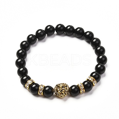 Energy Natural Black Stone Stretch Bracelets Set for Men Women BJEW-JB06722-1