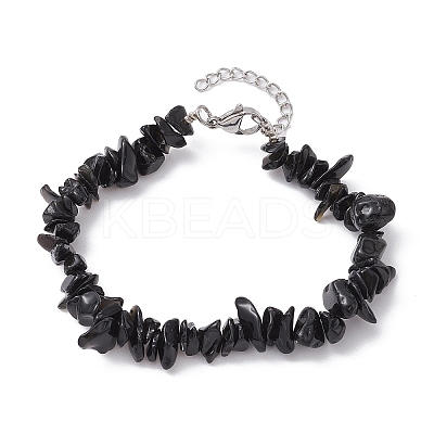 Natural Obsidian Chips Beaded Bracelet BJEW-JB09686-04-1