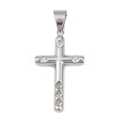 316 Surgical Stainless Steel & Clear Cubic Zirconia Pendants STAS-A137-03C-P-1