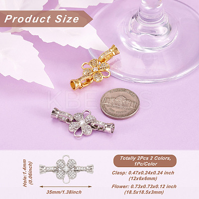 2Pcs 2 Colors Brass Micro Pave Clear Cubic Zirconia Fold Over Clasps ZIRC-PJ0001-11-1