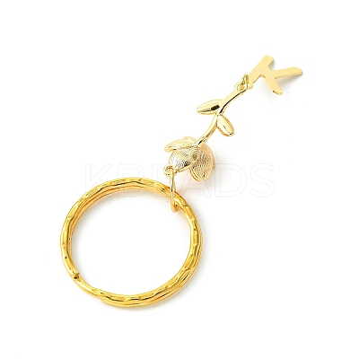 Brass Flower & 201 Stainless Steel Letter A~Z Pendant Keychain KEYC-JKC00801-1
