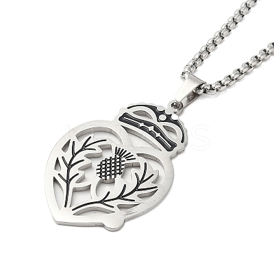 Non-Tarnish 201 Stainless Steel Box Chain Scottish Luckenbooth Thistle Heart Pendant Necklaces for Women LS-NJEW-U005-02P-1