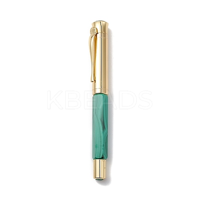Natural Malachite Brass Pens AJEW-M209-02G-1