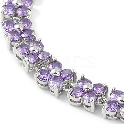 Noble Gift Ideas for Lady Platinum Tone Brass Micro Pave Cubic Zirconia CZ Flower Link Chain Bracelets BJEW-L472-05-1-1