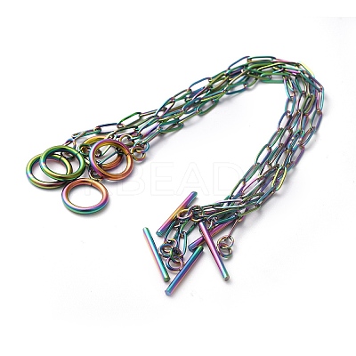 Ion Plating(IP) 304 Stainless Steel Paperclip Chain Bracelets BJEW-O186-02MC-1