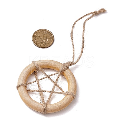 Ring with Star Wood Pendant Decoration HJEW-JM02200-1