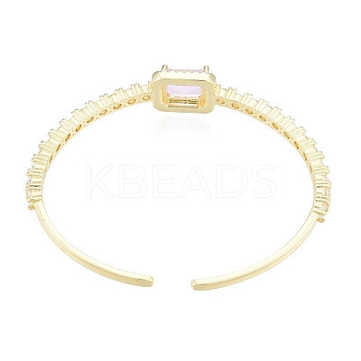 Cubic Zirconia Rectangle Open Cuff Bangle BJEW-G651-05G-01-1