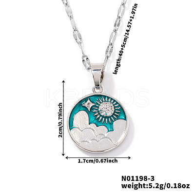 Brass Green Enamel 3D Flat Round Sky Sun Pendant Necklaces AR2379-1-1