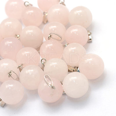 Round Natural Rose Quartz Pendants G-Q434-02-1