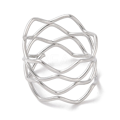Non-Tarnish 304 Stainless Steel Wave Finger Rings for Women RJEW-G315-07D-P-1