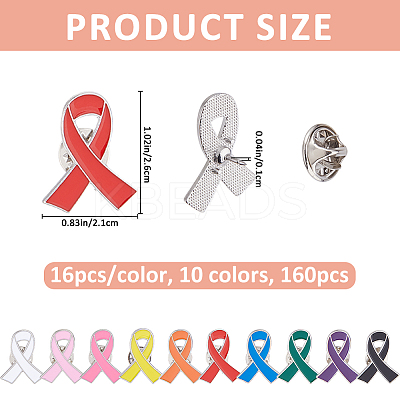 160Pcs 10 Colors Breast Cancer Awareness Pink Ribbon Enamel Pin JEWB-FH0003-22-1