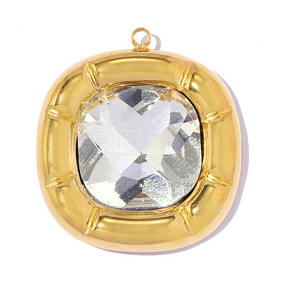 304 Stainless Steel Cubic Zirconia Rounded Squar Pendants STAS-OY017-74G-01-1
