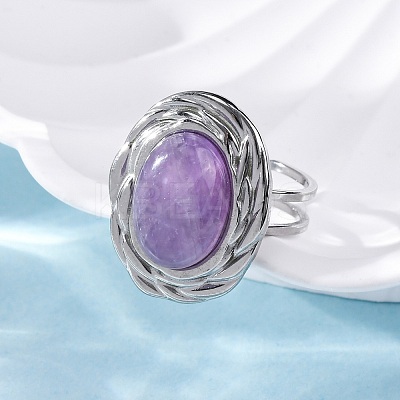 Oval Natural Amethyst Finger Rings RJEW-M063-01P-16-1