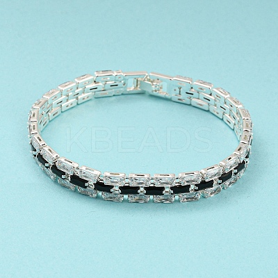 Rack Plating Brass Micro Pave Black Cubic Zirconia Rectangle Link Chain Bracelets BJEW-Q771-06S-01-1