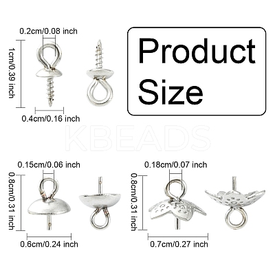 45Pcs 3 Styles Stainless Steel Cup Pearl Peg Bails Pin Pendants STAS-YW0003-09-1