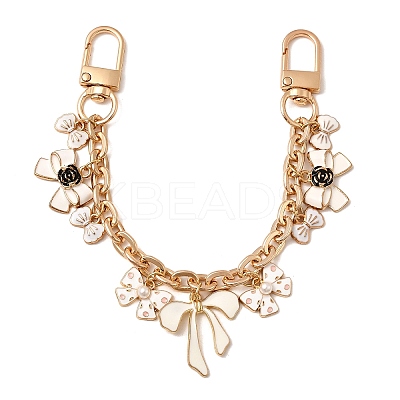2Pcs 2 Color Alloy Enamel White and Black Bowknot Charm Zinc Alloy Cable Chain Bag Decorative Chains AJEW-BA00162-1