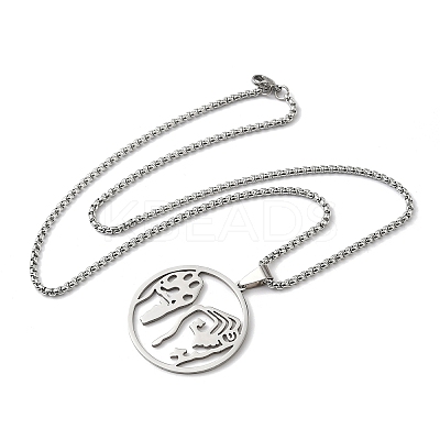 201 Stainless Steel Hollow Flat Round Animal Liberation Front Pendant Necklaces LS-NJEW-H065-20P-1