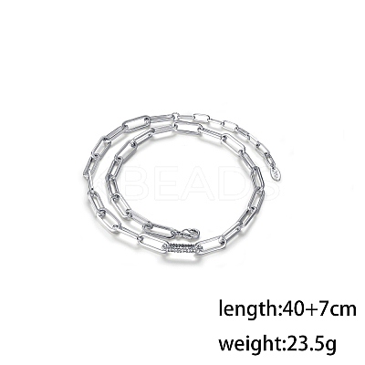 Simple Brass Micro Pave Clear Cubic Zirconia Paperclip Chain Necklaces for Daily Wear TA5065-1