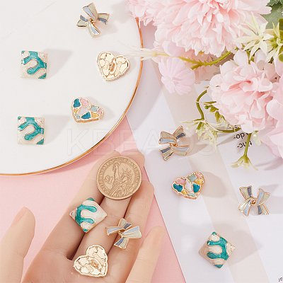 12pcs 3 Style Bowknot/Heart/Square 1-Hole Alloy Enamel Shank Buttons BUTT-GF0003-81-1